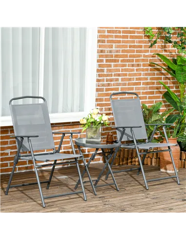 Outsunny Three-Piece Garden Seat Set, with Glass-Top Table - Light Grey