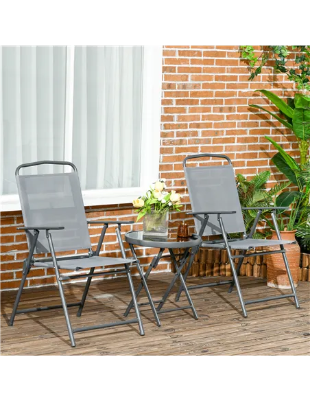 Outsunny Three-Piece Garden Seat Set, with Glass-Top Table - Light Grey