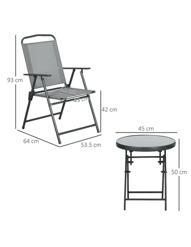 Outsunny Three-Piece Garden Seat Set, with Glass-Top Table - Light Grey