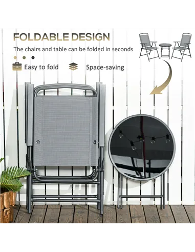 Outsunny Three-Piece Garden Seat Set, with Glass-Top Table - Light Grey