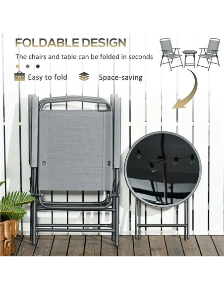 Outsunny Three-Piece Garden Seat Set, with Glass-Top Table - Light Grey