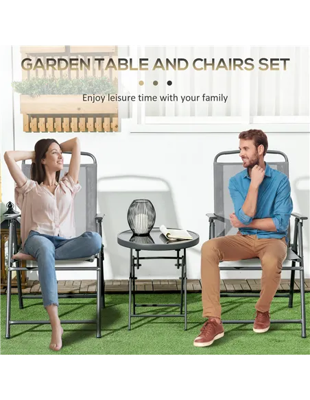 Outsunny Three-Piece Garden Seat Set, with Glass-Top Table - Light Grey
