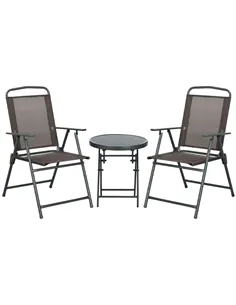 Outsunny Three-Piece Garden Seat Set, with Glass-Top Table - Brown