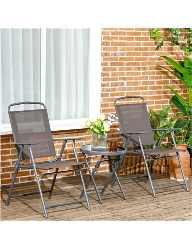 Outsunny Three-Piece Garden Seat Set, with Glass-Top Table - Brown