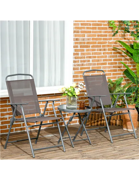 Outsunny Three-Piece Garden Seat Set, with Glass-Top Table - Brown