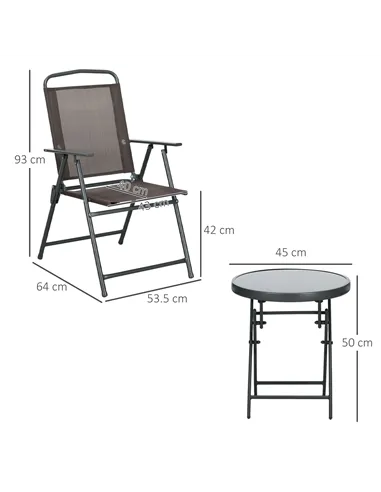 Outsunny Three-Piece Garden Seat Set, with Glass-Top Table - Brown