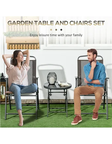 Outsunny Three-Piece Garden Seat Set, with Glass-Top Table - Brown