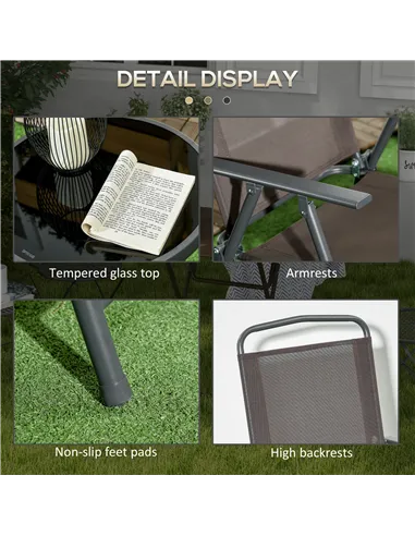 Outsunny Three-Piece Garden Seat Set, with Glass-Top Table - Brown