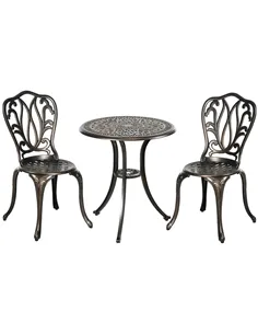 Outsunny 3 Piece Garden Bistro Set Aluminium Outdoor Furniture Set for 2 Patio Chairs and Table with Umbrella Hole Bronze Tone