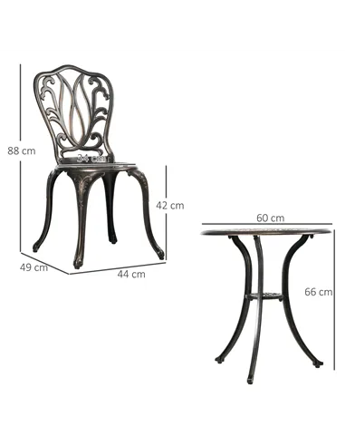 Outsunny 3 Piece Garden Bistro Set Aluminium Outdoor Furniture Set for 2 Patio Chairs and Table with Umbrella Hole Bronze Tone