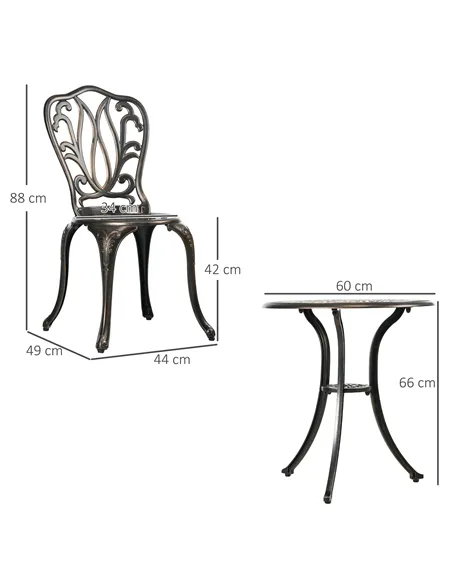 Outsunny 3 Piece Garden Bistro Set Aluminium Outdoor Furniture Set for 2 Patio Chairs and Table with Umbrella Hole Bronze Tone