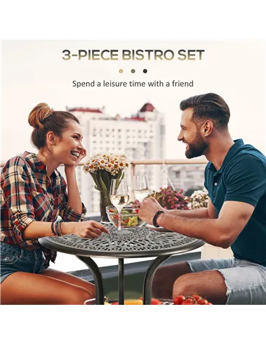 Outsunny 3 Piece Garden Bistro Set Aluminium Outdoor Furniture Set for 2 Patio Chairs and Table with Umbrella Hole Bronze Tone