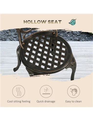 Outsunny 3 Piece Garden Bistro Set Aluminium Outdoor Furniture Set for 2 Patio Chairs and Table with Umbrella Hole Bronze Tone