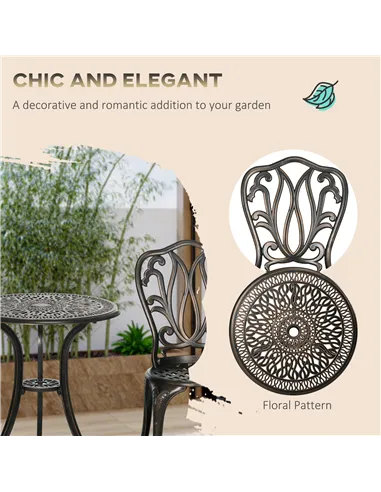 Outsunny 3 Piece Garden Bistro Set Aluminium Outdoor Furniture Set for 2 Patio Chairs and Table with Umbrella Hole Bronze Tone