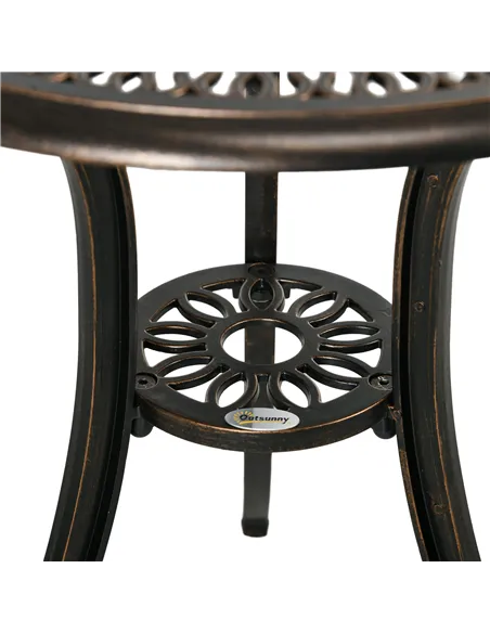 Outsunny 3 Piece Garden Bistro Set Aluminium Outdoor Furniture Set for 2 Patio Chairs and Table with Umbrella Hole Bronze Tone