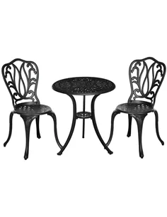 Outsunny 3 Piece Garden Bistro Set, Cast Aluminium Outdoor Furniture Set with Umbrella Hole for Balcony, Porch, Patio, Black