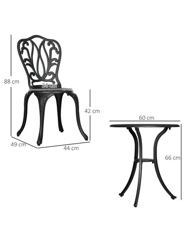 Outsunny 3 Piece Garden Bistro Set, Cast Aluminium Outdoor Furniture Set with Umbrella Hole for Balcony, Porch, Patio, Black