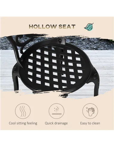 Outsunny 3 Piece Garden Bistro Set, Cast Aluminium Outdoor Furniture Set with Umbrella Hole for Balcony, Porch, Patio, Black