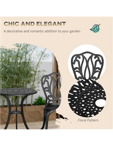 Outsunny 3 Piece Garden Bistro Set, Cast Aluminium Outdoor Furniture Set with Umbrella Hole for Balcony, Porch, Patio, Black