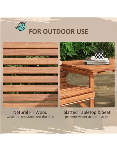 Outsunny Wooden Garden Love Seat w/ Coffee Table Umbrella Hole, Tan Brown