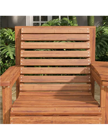 Outsunny Wooden Garden Love Seat w/ Coffee Table Umbrella Hole, Tan Brown