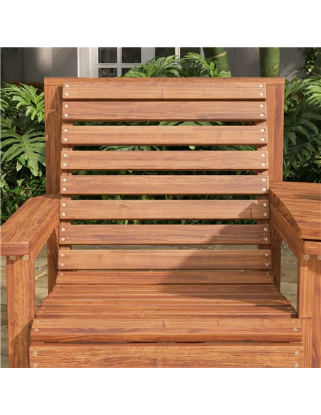 Outsunny Wooden Garden Love Seat w/ Coffee Table Umbrella Hole, Tan Brown