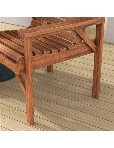 Outsunny Wooden Garden Love Seat w/ Coffee Table Umbrella Hole, Tan Brown