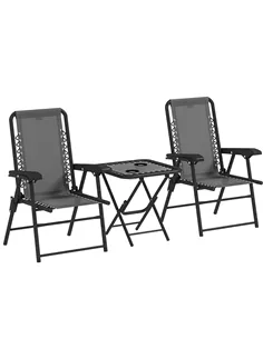 Outsunny Three-Piece Garden Table and Chair Set - Dark Grey