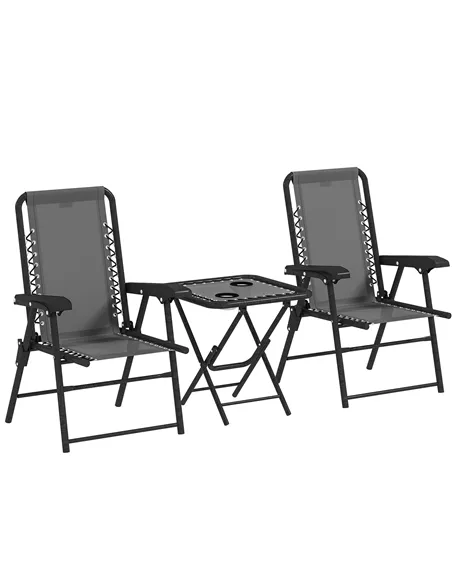 Outsunny Three-Piece Garden Table and Chair Set - Dark Grey