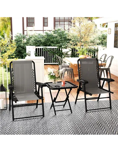 Outsunny Three-Piece Garden Table and Chair Set - Dark Grey