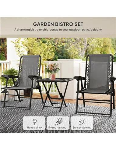 Outsunny Three-Piece Garden Table and Chair Set - Dark Grey