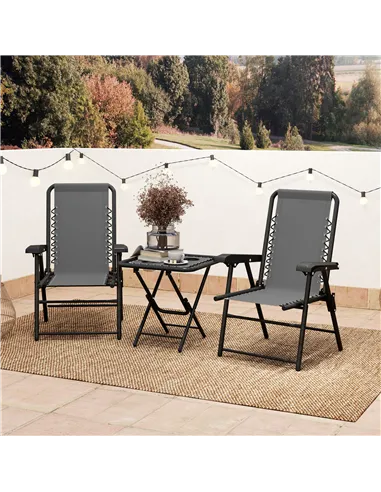 Outsunny Three-Piece Garden Table and Chair Set - Dark Grey