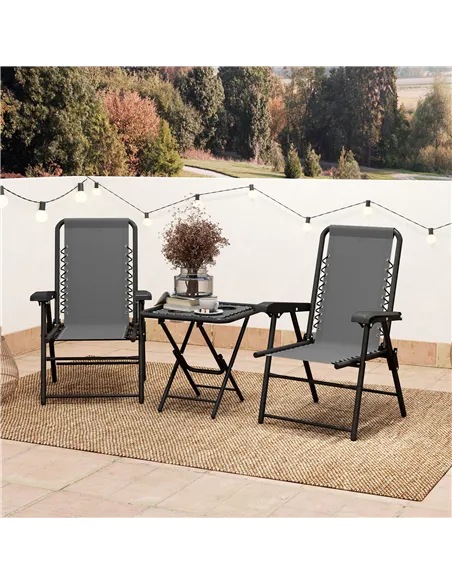 Outsunny Three-Piece Garden Table and Chair Set - Dark Grey