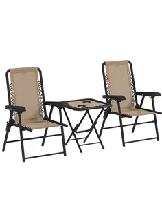 Outsunny Three-Piece Garden Table and Chair Set - Khaki