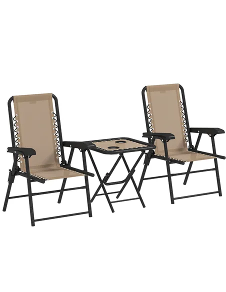 Outsunny Three-Piece Garden Table and Chair Set - Khaki