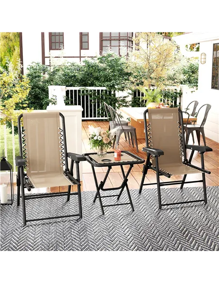 Outsunny Three-Piece Garden Table and Chair Set - Khaki