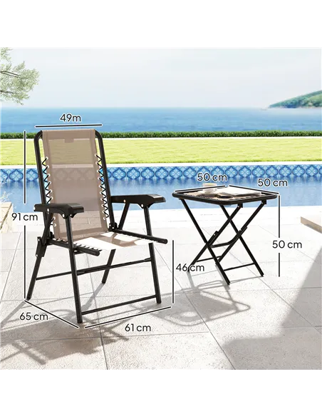 Outsunny Three-Piece Garden Table and Chair Set - Khaki