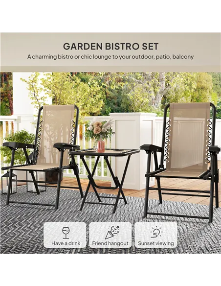 Outsunny Three-Piece Garden Table and Chair Set - Khaki