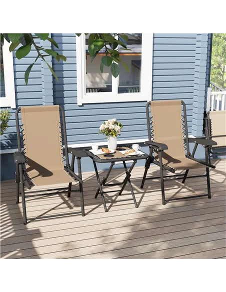 Outsunny Three-Piece Garden Table and Chair Set - Khaki