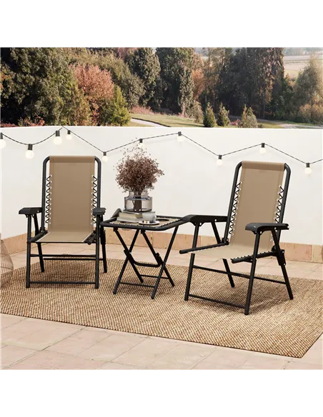 Outsunny Three-Piece Garden Table and Chair Set - Khaki