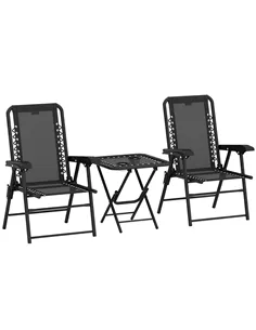 Outsunny Three-Piece Garden Table and Chair Set - Black