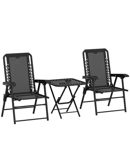 Outsunny Three-Piece Garden Table and Chair Set - Black
