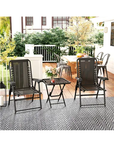 Outsunny Three-Piece Garden Table and Chair Set - Black