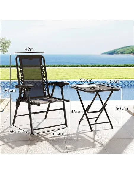 Outsunny Three-Piece Garden Table and Chair Set - Black