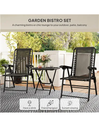 Outsunny Three-Piece Garden Table and Chair Set - Black