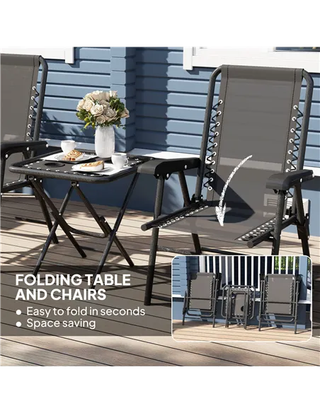 Outsunny Three-Piece Garden Table and Chair Set - Black