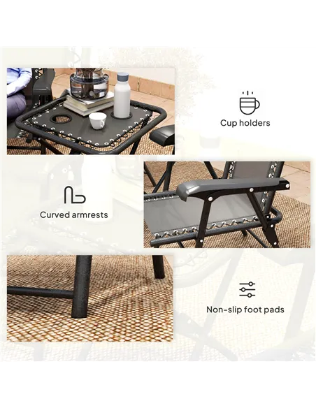 Outsunny Three-Piece Garden Table and Chair Set - Black