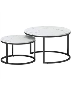 HOMCOM Set of Two Marble-Effect Stacking Tables - Black/White