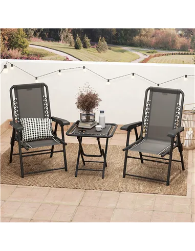 Outsunny Three-Piece Garden Table and Chair Set - Black