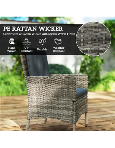 Outsunny Seven-Piece Rattan Dining Table, with Round Glass-Top Table - Light Grey